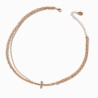 Gold-tone Twisted Cable Cross Necklace