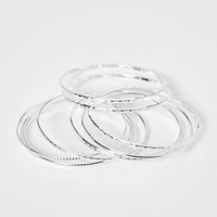 Silver Textured Bangle Bracelets - 8 Pack