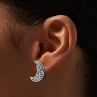 Silver-tone Pavé Crystal Crescent Moon Stud Earrings