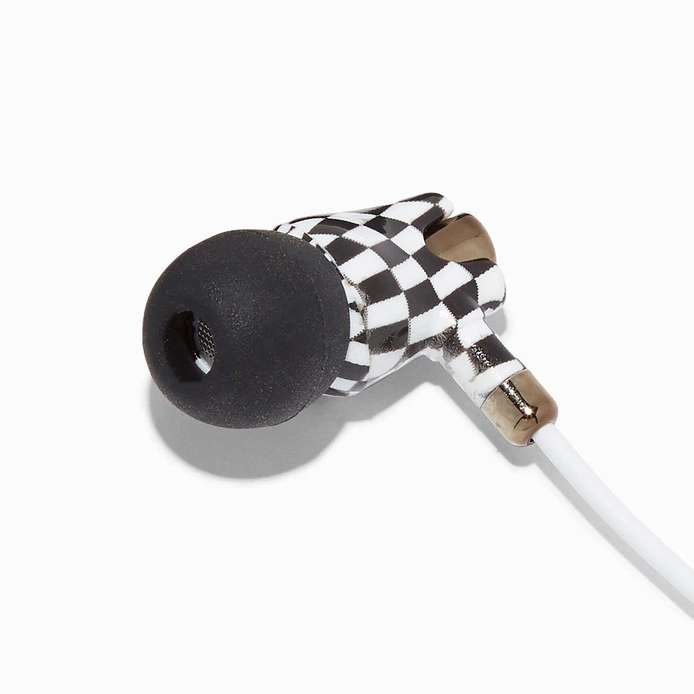 Black & White Checkerboard Silicone Earbuds