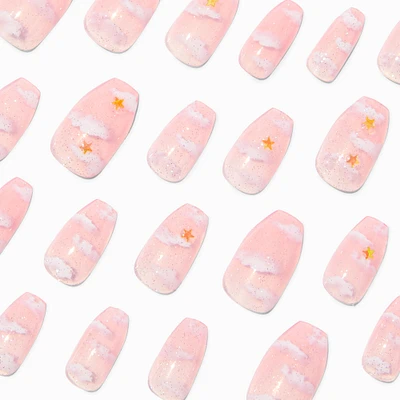 Cloudy Pink Skies Coffin Vegan Faux Nail Set - 24 Pack