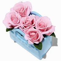 Blue Purse Planter With Faux Roses