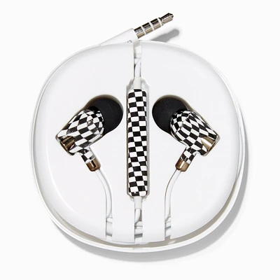 Black & White Checkerboard Silicone Earbuds