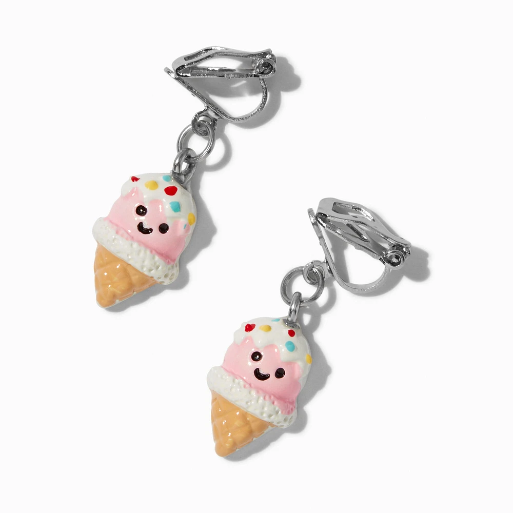 Happy Face Ice Cream Cone Clip-On Drop Earrings