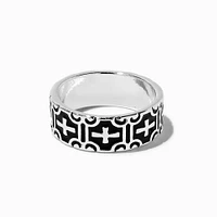 Burnished Silver-tone Cross Enamel Ring