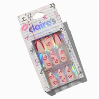 Heart Bling French Stiletto Vegan Faux Nail Set - 24 Pack