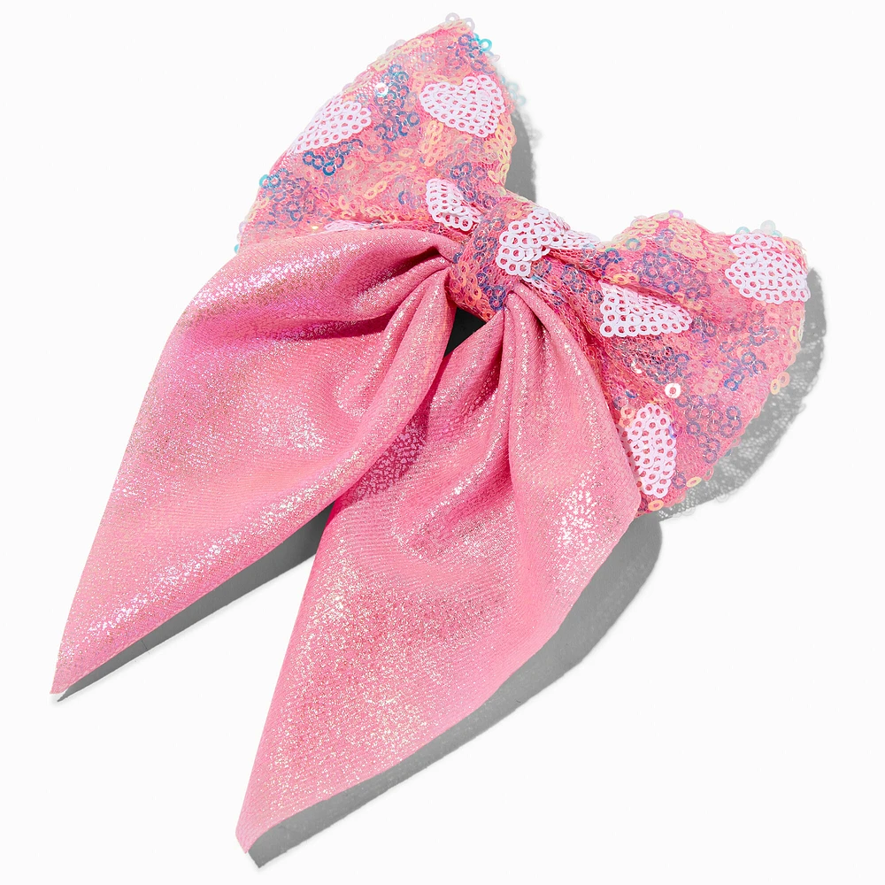 Pink Sequin Heart Hair Bow Clip