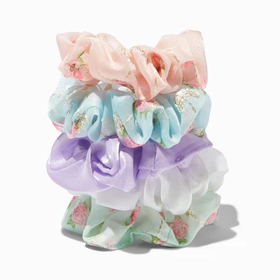 Rose Print & Solid Sheer Pastel Hair Scrunchies - 5 Pack