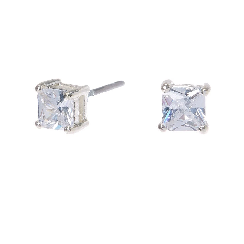 Silver-tone Cubic Zirconia 4mm Square Stud Earrings