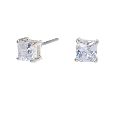 Silver-tone Cubic Zirconia 4MM Square Stud Earrings