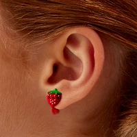 Fuzzy Strawberry Clip-On Earrings