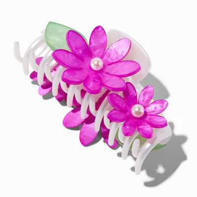 Purple 3D Flower White Medium Hair Claw