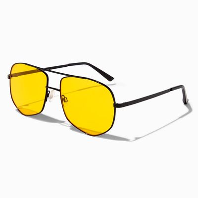 Yellow Lens Black Aviator Sunglasses
