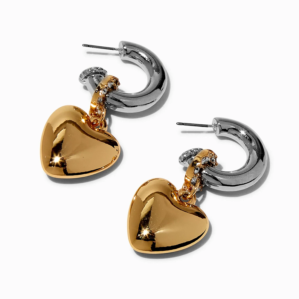 Mixed Metal 20MM Puffy Heart Hoop Earrings