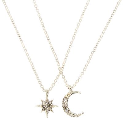 Silver Celestial Pendant Necklaces - 2 Pack