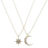 Silver-tone Celestial Moon & Starburst Pendant Necklaces - 2 Pack