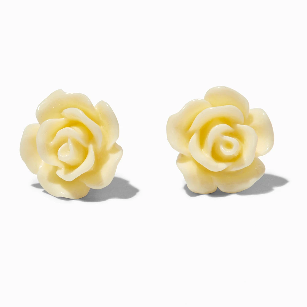 Ivory Carved Rose Stud Earrings