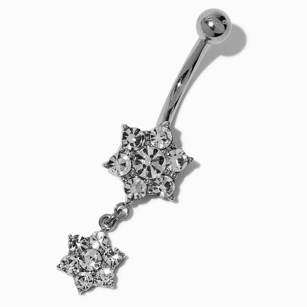 Silver-tone Titanium Double Star 14G Belly Bar