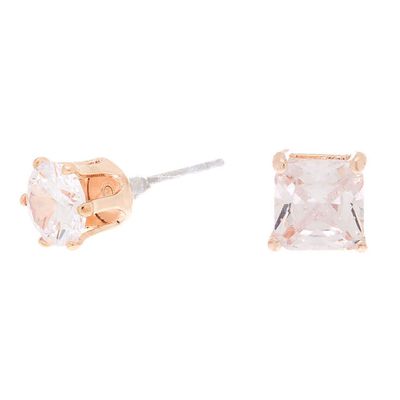 Rose Gold Cubic Zirconia Round Stud Earrings - 6MM