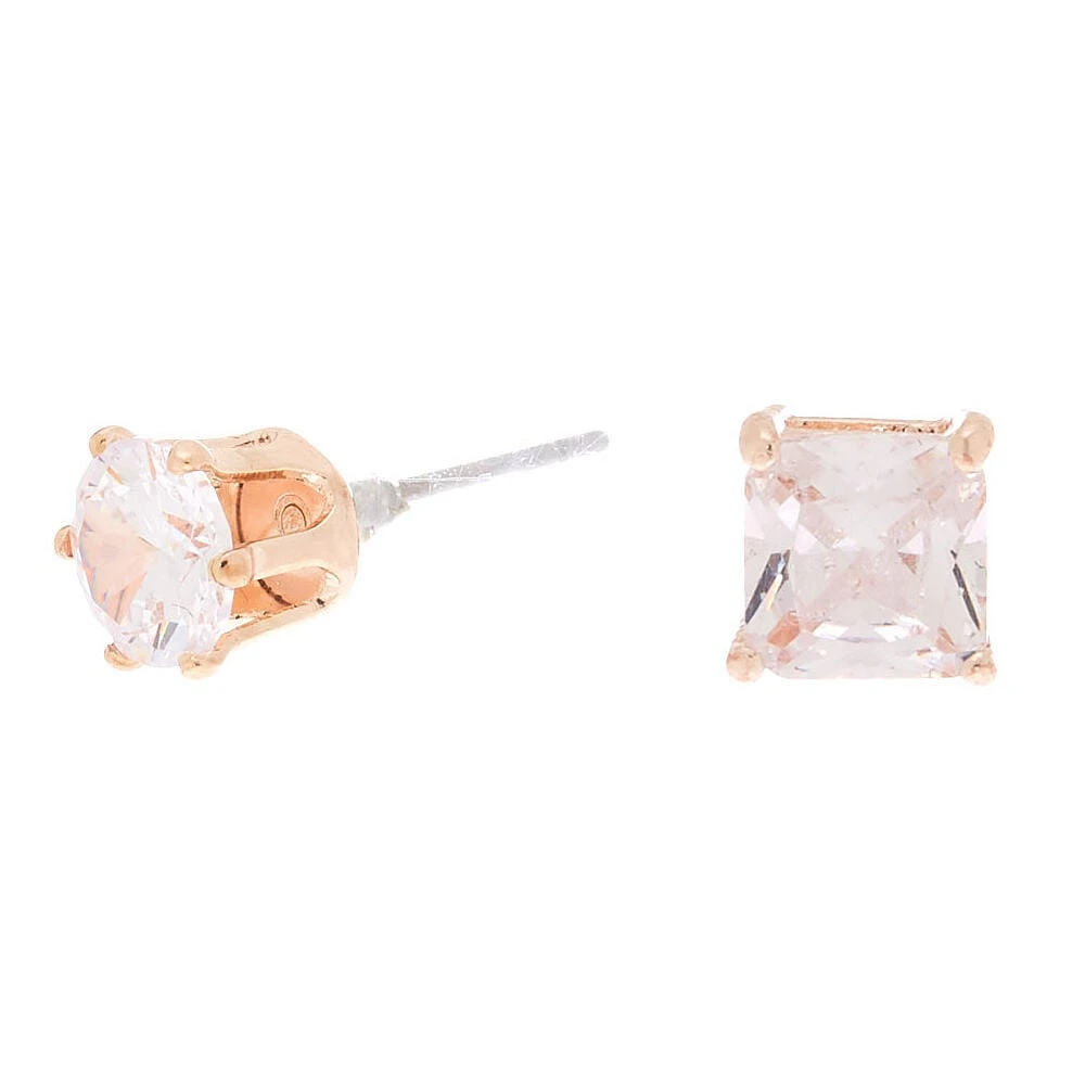 Rose Gold-tone Cubic Zirconia 6mm Round Stud Earrings