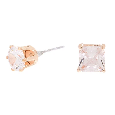 Rose Gold-tone Cubic Zirconia 6MM Round Stud Earrings