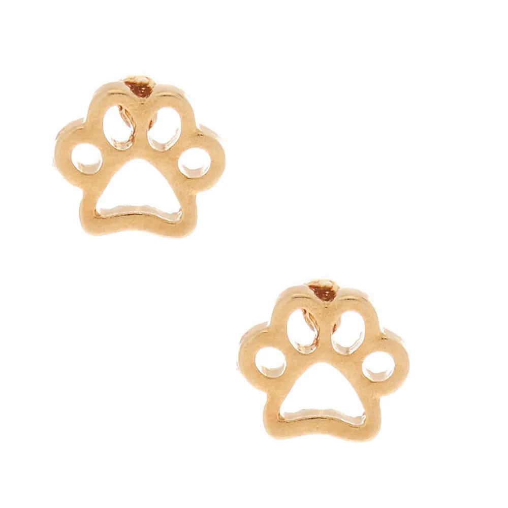 18K Gold Plated Paw Print Stud Earrings