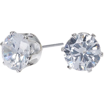 Silver-tone Cubic Zirconia 8MM Round Stud Earrings