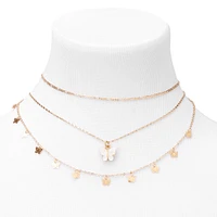 White Resin Butterfly Gold-tone Multi-Strand Choker Necklaces - 2 Pack