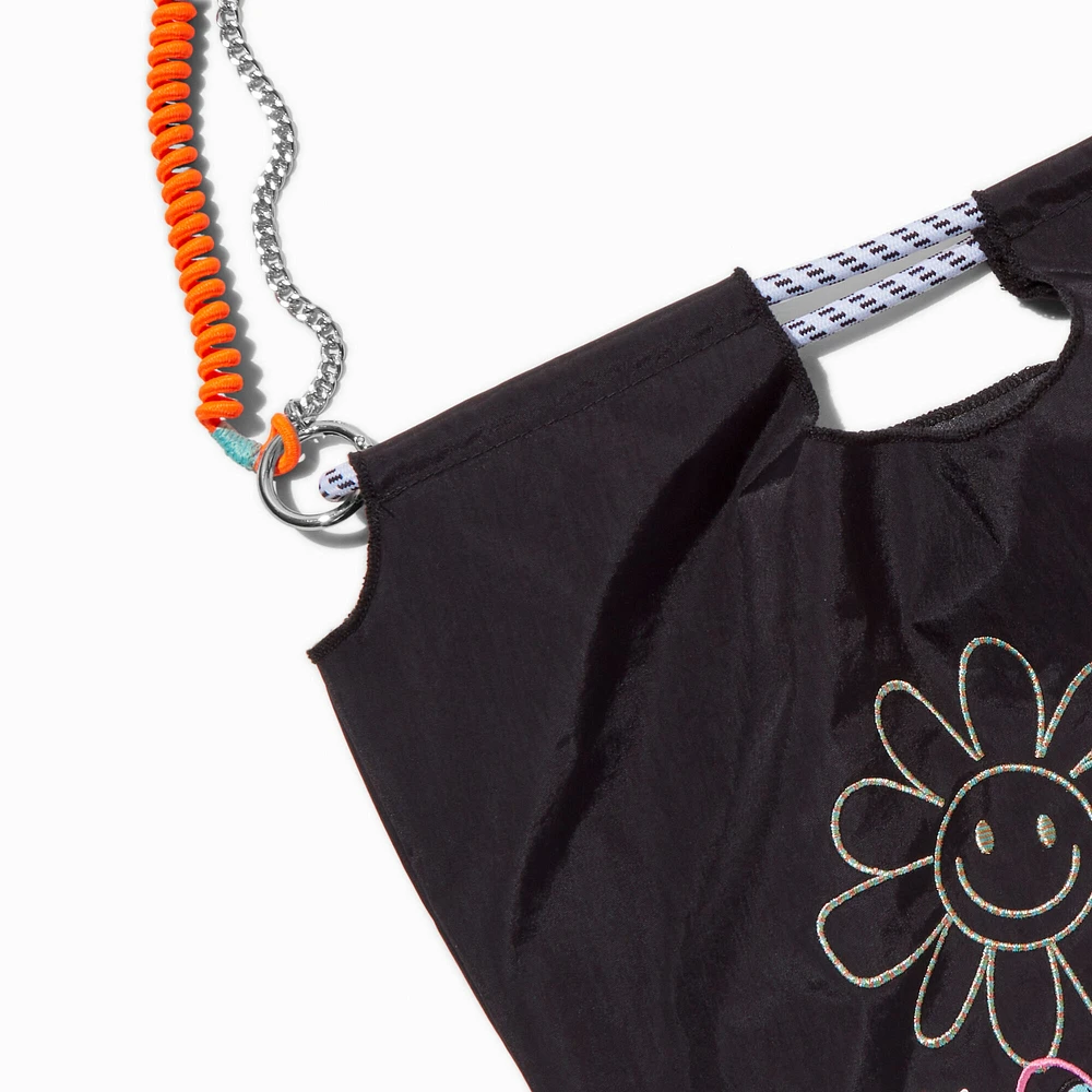 "Happy" Daisy Black Festival Tote Bag