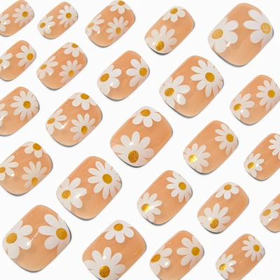 Glitter Daisy Short Square Vegan Faux Nail Set - 24 Pack