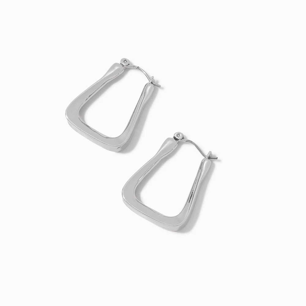 Silver-tone Triangular Oval 30MM Hoop Earrings