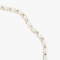 Silver Rhinestone Pearl Wavy Headband