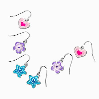 Star, Heart & Daisy Burst Drop Earring Stackables Set - 3 Pack