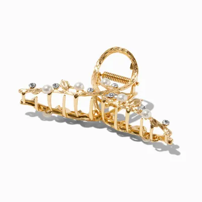 Gold-tone Embellished Pearl Branch Hair Claw