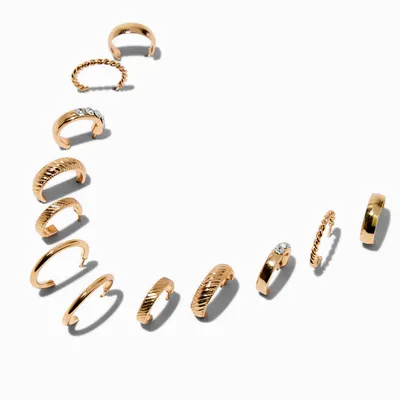 Gold-tone Mixed Hoop Earring Stackables Set - 9 Pack