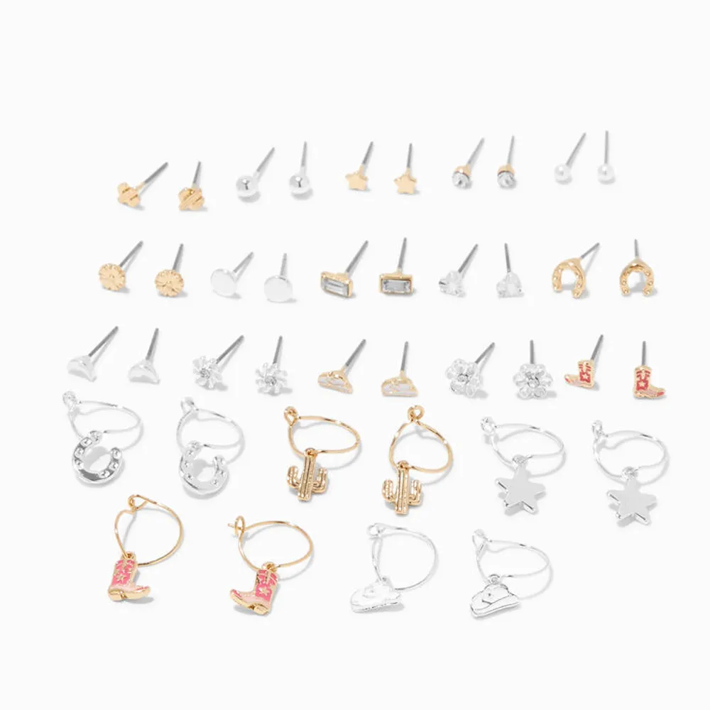 Mixed Metal Cowgirl & Charm Earrings Set - 20 Pack