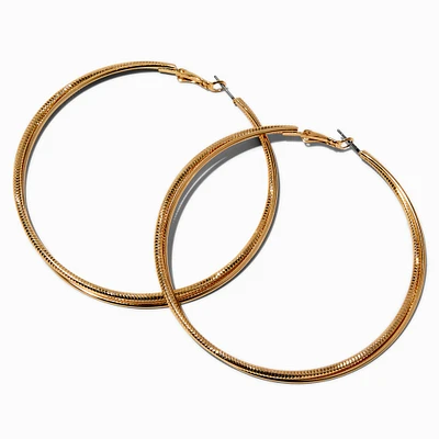 Gold-tone 80MM Rigid Patterned Hoop Earrings