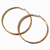 Gold-tone 80MM Rigid Patterned Hoop Earrings