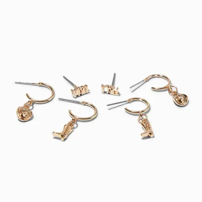 Gold Cowgirl Y'all Earring Stackables Set - 3 Pack