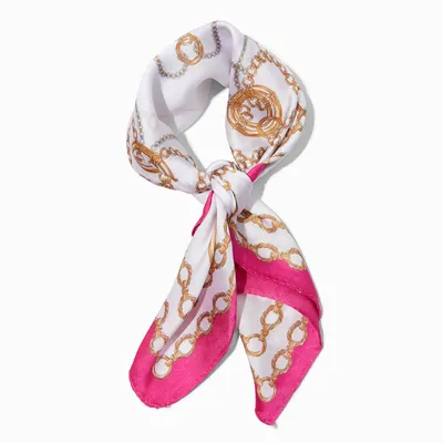 Pink & White Chain Print Silky Headwrap