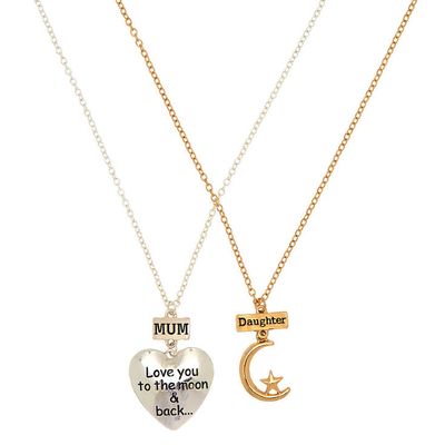 Mother & Daughter Moon & Star Pendant Necklaces
