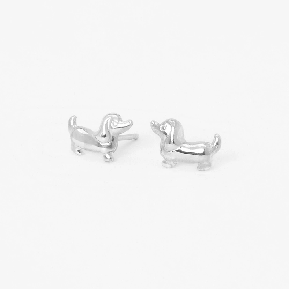 Sterling Silver Wiener Dog Stud Earrings