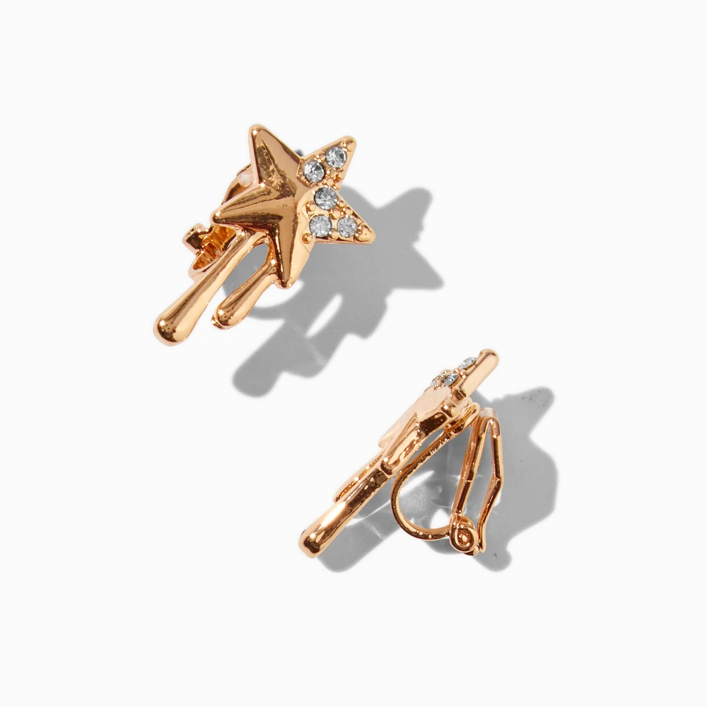 Gold-tone Crystal Dripping Star Clip-On Stud Earrings