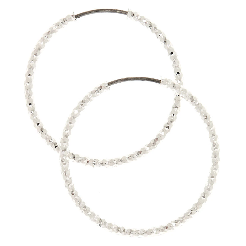 Silver-tone 25mm Laser Cut Hoop Earrings