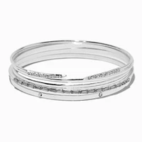 Silver-tone Glam Bangle Bracelets - 5 Pack