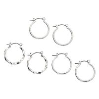 Silver 20MM Textured Hoop Earrings - 3 Pack