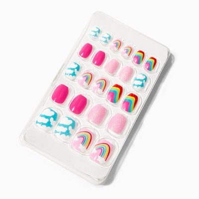 Rainbow Squiggle Coffin Press On Vegan Faux Nail Set - 24 Pack