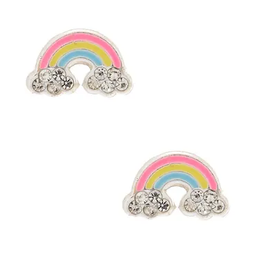 Sterling Silver Crystal Rainbow Stud Earrings