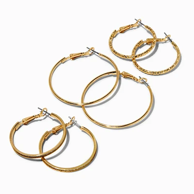 Gold-tone Graduated Textured Hoop Earrings