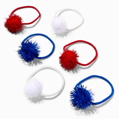 Red, White, & Blue Tinsel Pom Pom Hair Ties - 6 Pack